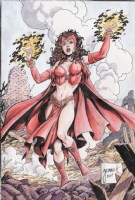 Scarlet Witch - Full Figure Pencil, Ink, Background & Color Comic Art